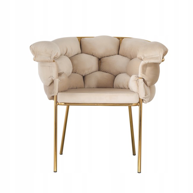 Beige Weave Velvet Armchair with Golden Metal Legs