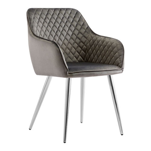 Dark Grey Upholstered Dining Armchair with Chromed Metal Legs