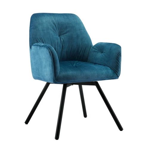 Dark Blue Fabric Dining Armchair with Metal Legs