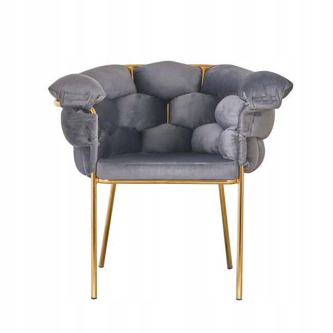 Dark Grey Weave Velvet Armchair with Golden Metal Legs