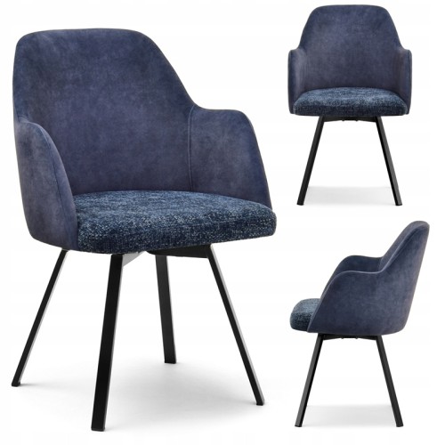Sleek and stylish dark blue fabric armchair with metal legs