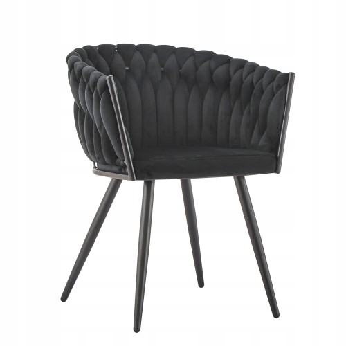 Stylish luxury armrest black woven chair with metal frame