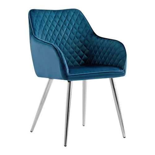 Sophisticated and elegant Dark Blue Upholstered Dining Armchair with Chromed Metal Legs