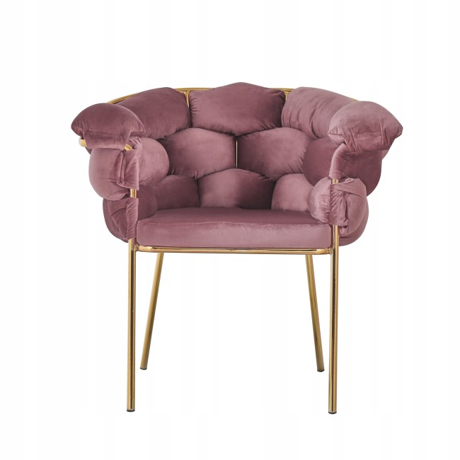 Pink Weave Velvet Armchair with Golden Metal Legs