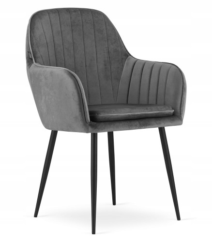 Luxurious elegant cushioned dark grey velvet dining armchair