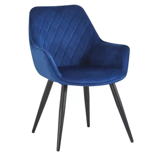 Modern blue velvet dining chair with armrest