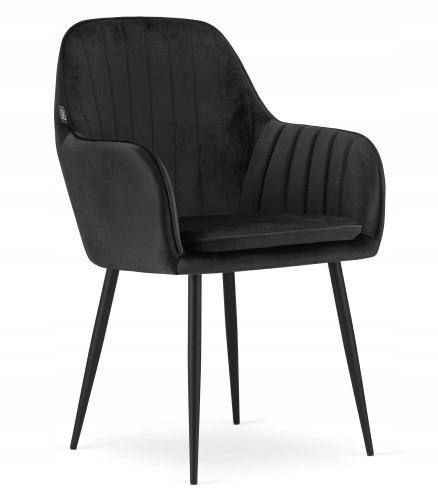Luxurious elegant cushioned black velvet dining armchair