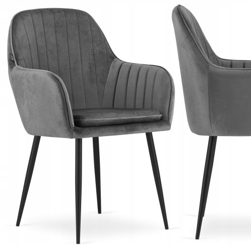 Luxurious elegant cushioned dark grey velvet dining armchair