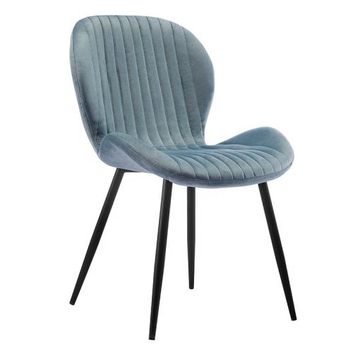Stylish and elegant Light Blue Fabric Dining Chair with Metal Legs