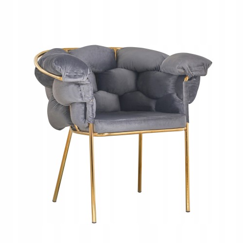 Dark Grey Weave Velvet Armchair with Golden Metal Legs