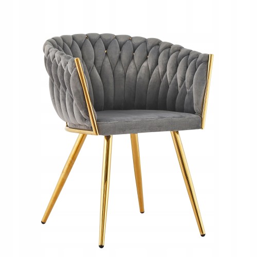  Dark Grey Velvet Woven Chair with Golden Metal Frame