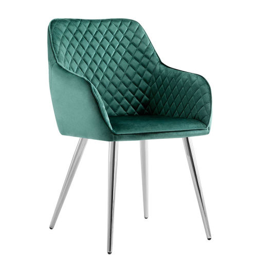 Green Upholstered Dining Armchair with Chromed Metal Legs