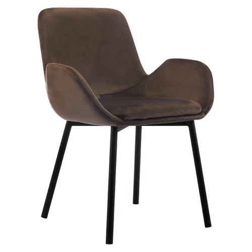 Coffee Color Fabric Armchair with Cushioned Seats and Metal Legs