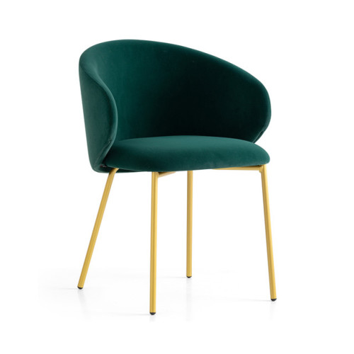 Green Velvet Dining Chair with Golden Metal Legs and Armrests