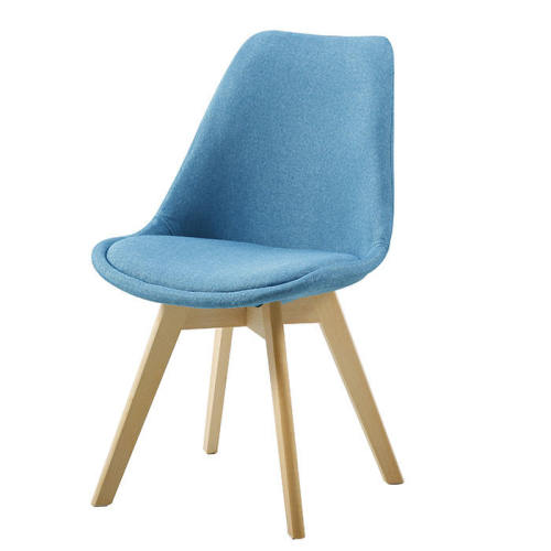 Cyan Blue Fabric Dining Chair with Wooden Legs