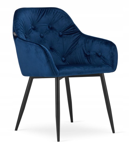 Blue Tufted Velvet Dining Armchair with Metal Legs