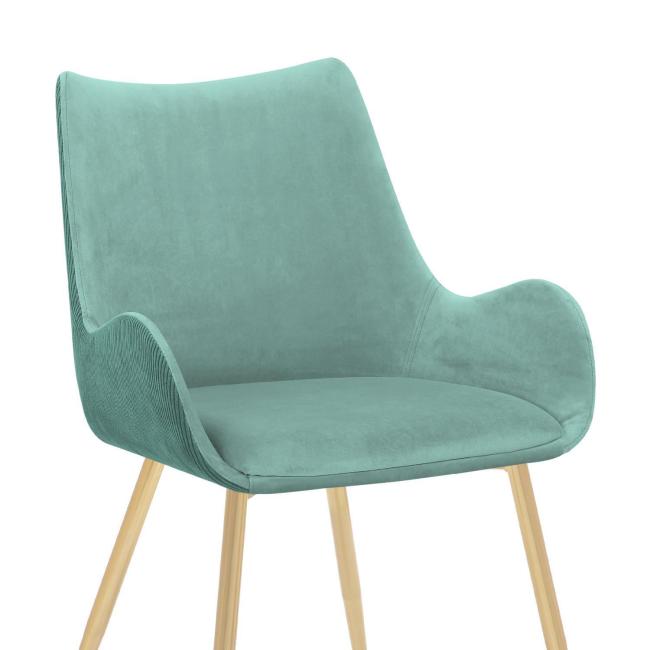 Exquisite and elegant Green Fabric Dining Chair with Golden Metal Legs