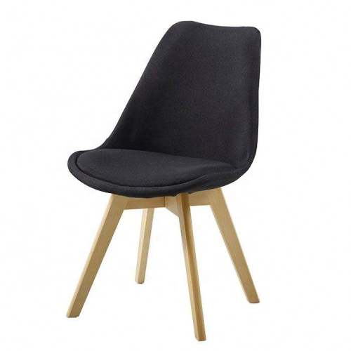 Sleek black fabric upholstery sturdy wood legs dining cafe chair