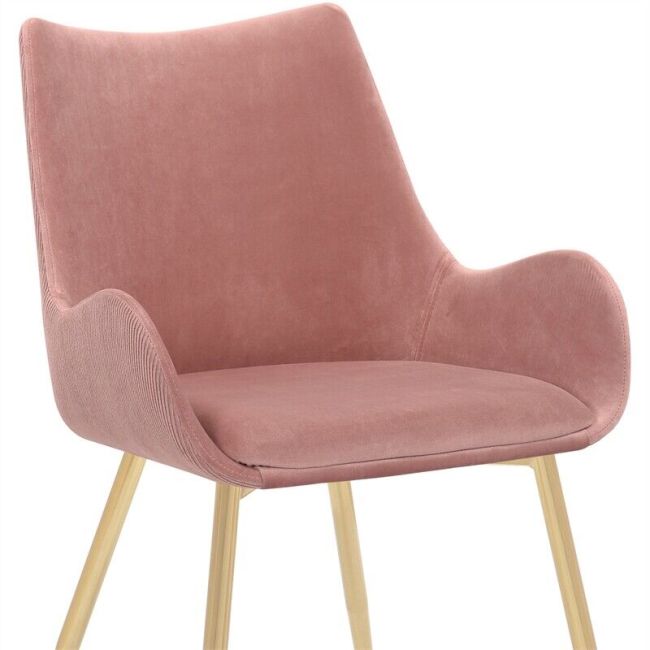 Exclusive Pink Fabric Dining Chair with Golden Metal Legs
