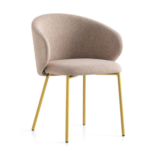 Beige fabric upholstery dining armchair with golden metal legs