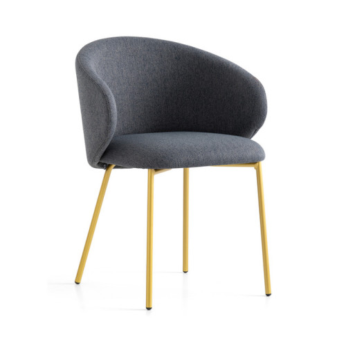 Grey fabric upholstery dining armchair with golden metal legs