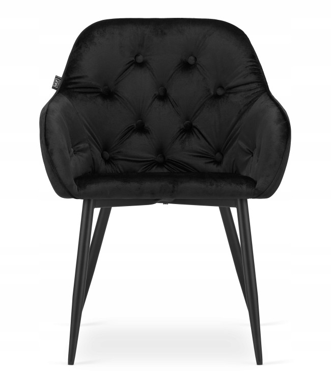 Contemporary black tufted velvet dining armchair