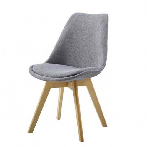 Exquisitely designed light grey fabric dining chair with wooden legs 