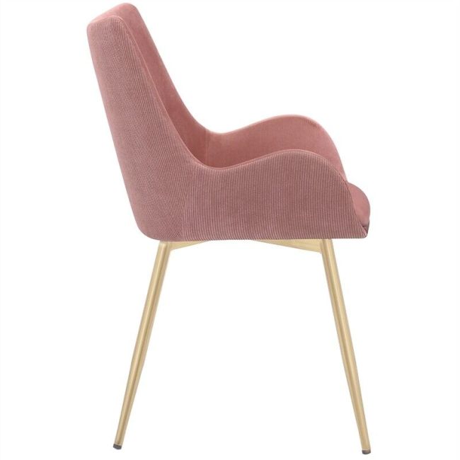 Exclusive Pink Fabric Dining Chair with Golden Metal Legs