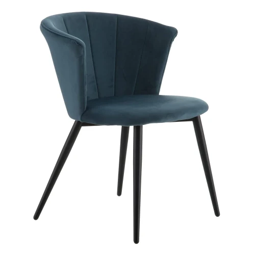 Luxurious Dark Blue Upholstered Dining Chair with Black Metal Legs