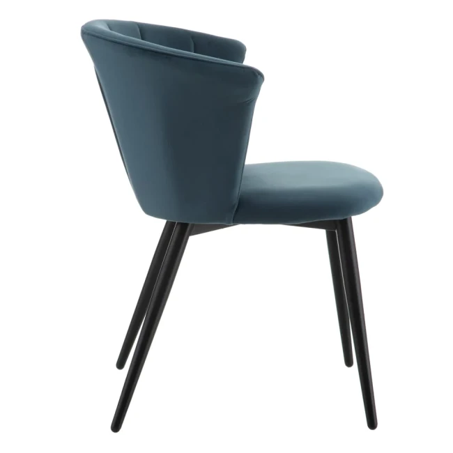 Luxurious Dark Blue Upholstered Dining Chair with Black Metal Legs