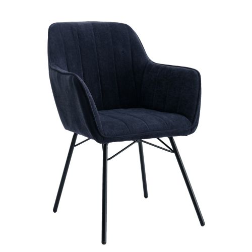 Luxury comfy dark blue velvet dining chair with armrest