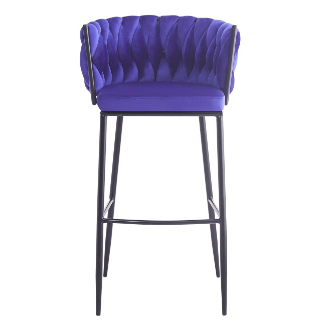 Blue Woven Velvet Bar Stool