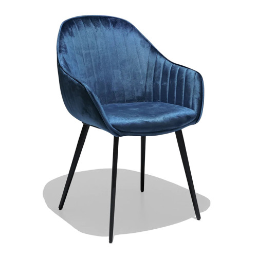 Modern navy blue velvet dining armchair with cushion
