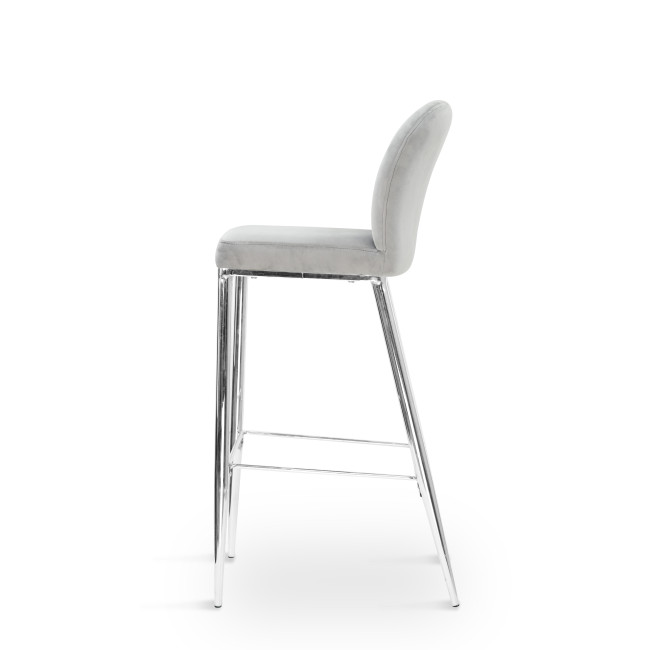 Grey Velvet Bar Chair with Chromed Legs for Pub Coffee Bar
