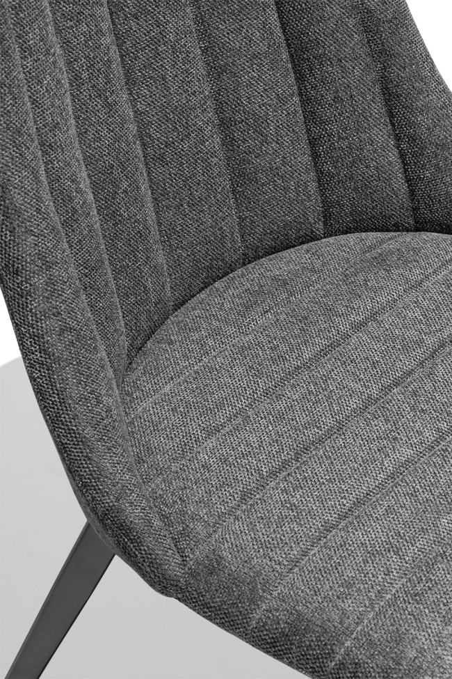 Dark grey fabric seat and sturdy metal feet.