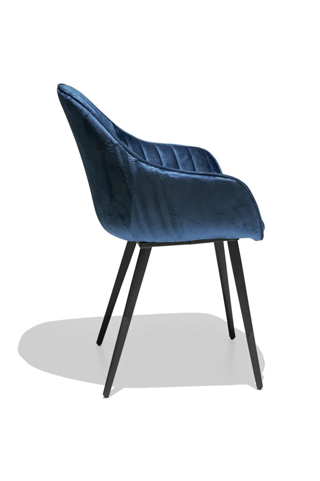 Modern navy blue velvet dining armchair with cushion