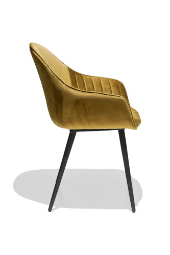 Modern yellow velvet dining armchair with cushion