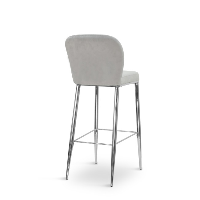 Grey Velvet Bar Chair with Chromed Legs for Pub Coffee Bar