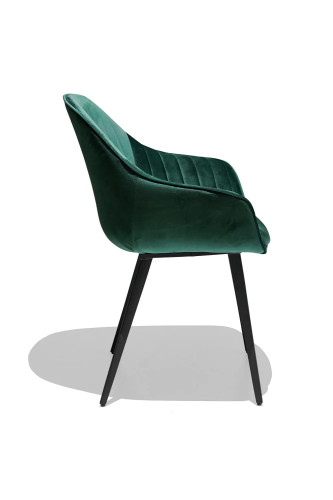 Modern green velvet dining armchair with cushion
