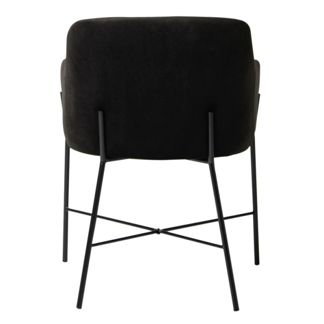Luxurious and sophisticated black velvet dining armchair with sleek metal legs