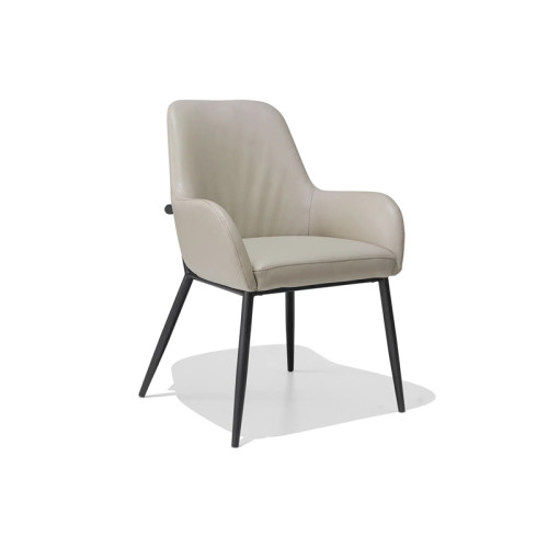Beige Faux Leather Dining Armchair with Metal Legs 