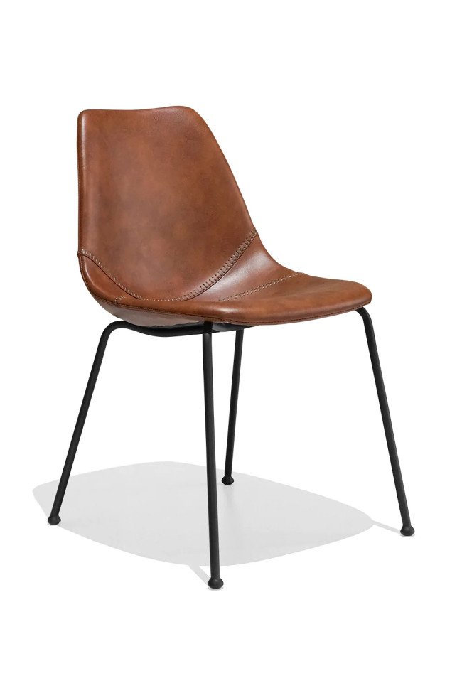 Brown Faux Leather Dining Chair with Metal Feet
