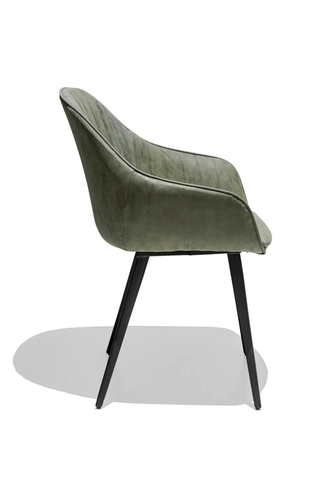 Green upholstered seat with sleek metal feet