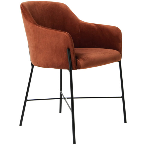 Luxurious and sophisticated Caramel velvet dining armchair with sleek metal legs