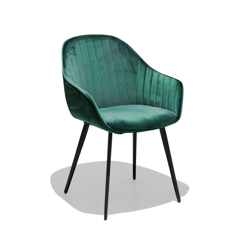 Modern green velvet dining armchair with cushion