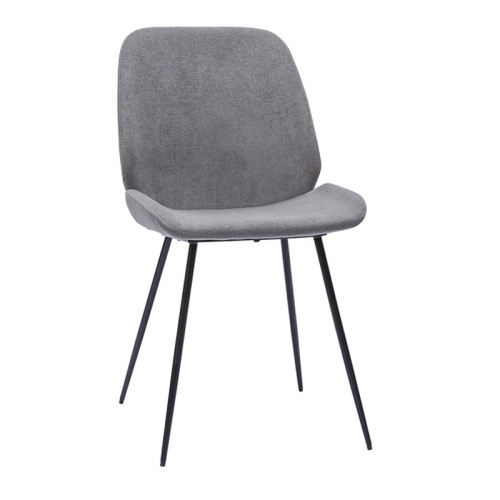 Elegant Grey Fabric Dining Chair with Black Metal Legs and Curved Back