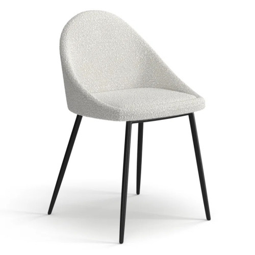 White Boucle Dining Chair with Black Metal Legs