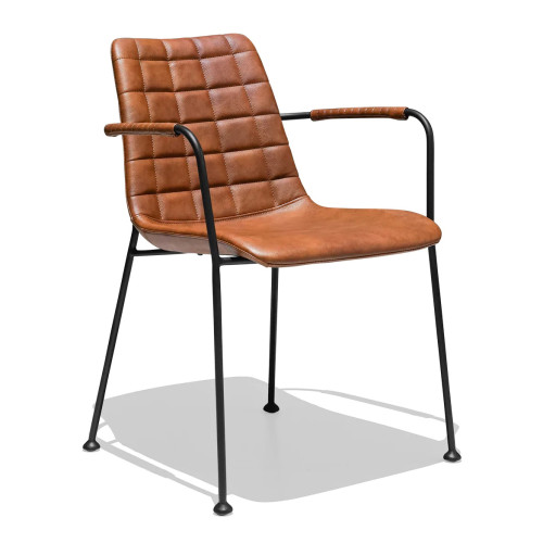Brown Upholstered Dining Chair with Armrest 