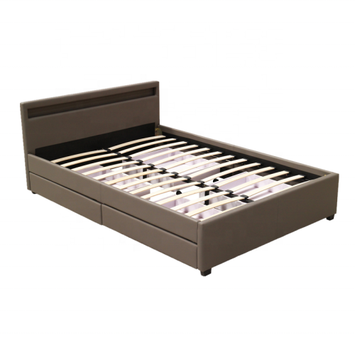 modern Storage upholstered PU leather  double size LED bed frame with 4 drawers