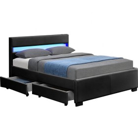 Made in CHINA factory upholstered modern hot sale double queen king size  LED PU leather bed with drawers frame designs